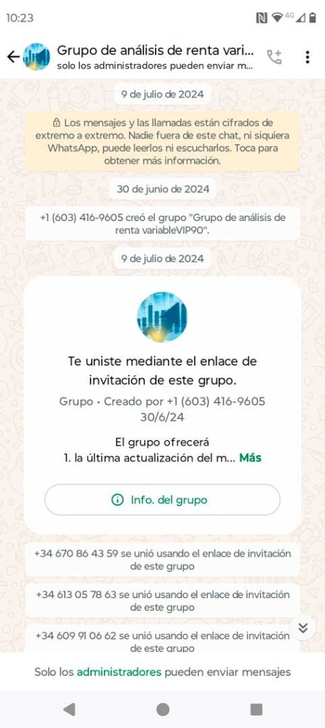 grupo whastapp de la estafa