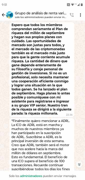 mensaje de plan de riqueza e invitacion al grupo