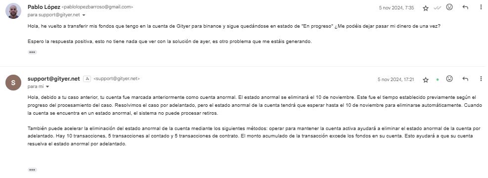 ahora me dicen que mi cuenta esta en estado anormal estafa gityer