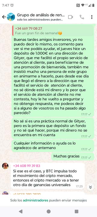 mensaje pidiendo ayuda al grupo