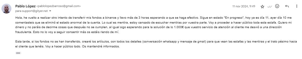 nueva promesa incumplida por parte de gityer